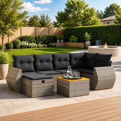 Garden Sofa Set 7 Piece Outdoor Furniture Patio Lounge Grey Poly Rattan with