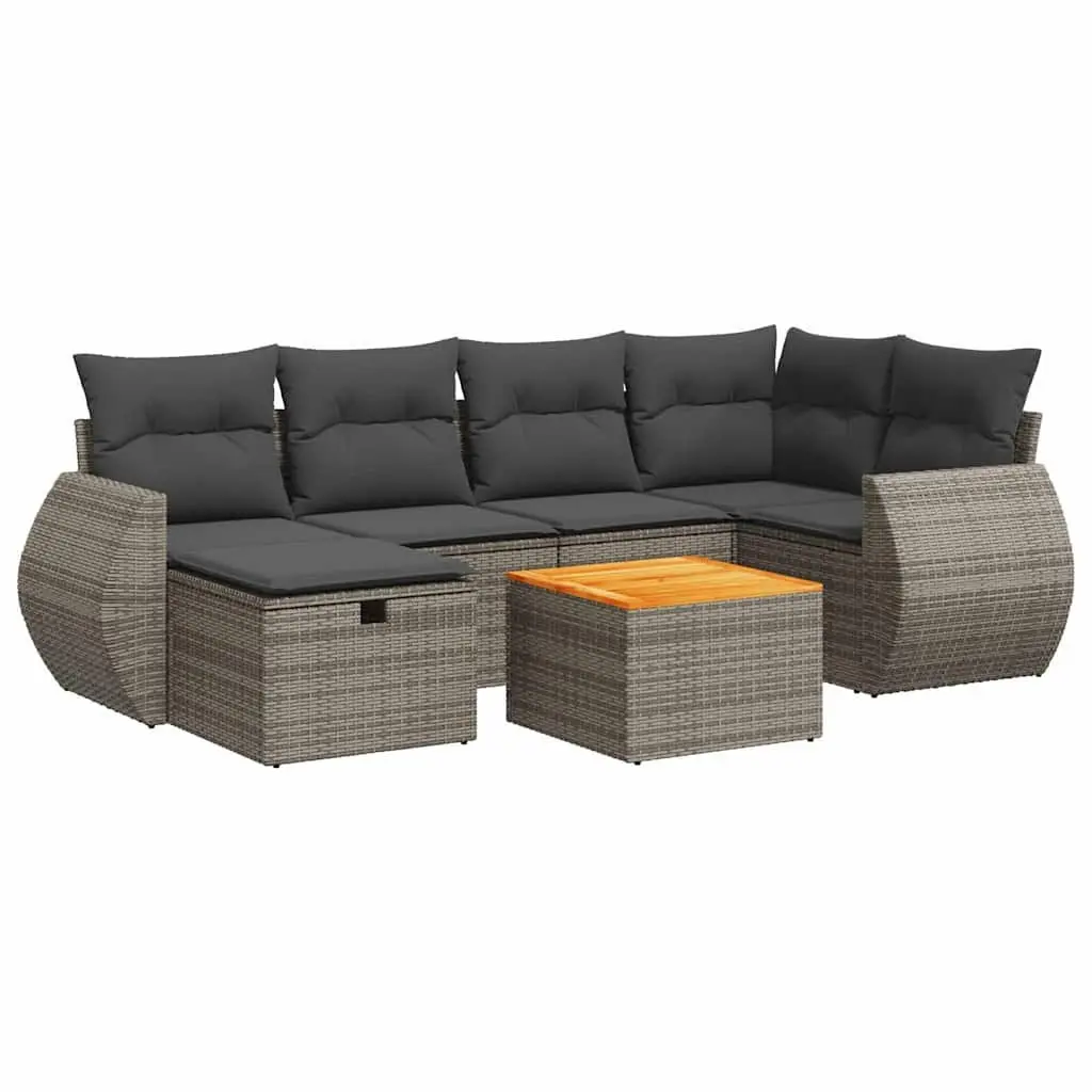 7 Piece Modular Garden Sofa Set Outdoor Furniture Grey Rattan with Cushion Storage Compartment and Removable Washable Covers