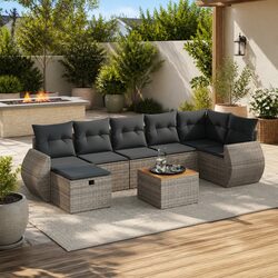 8 Piece Garden Sofa Set Specifications: Grey Poly Rattan