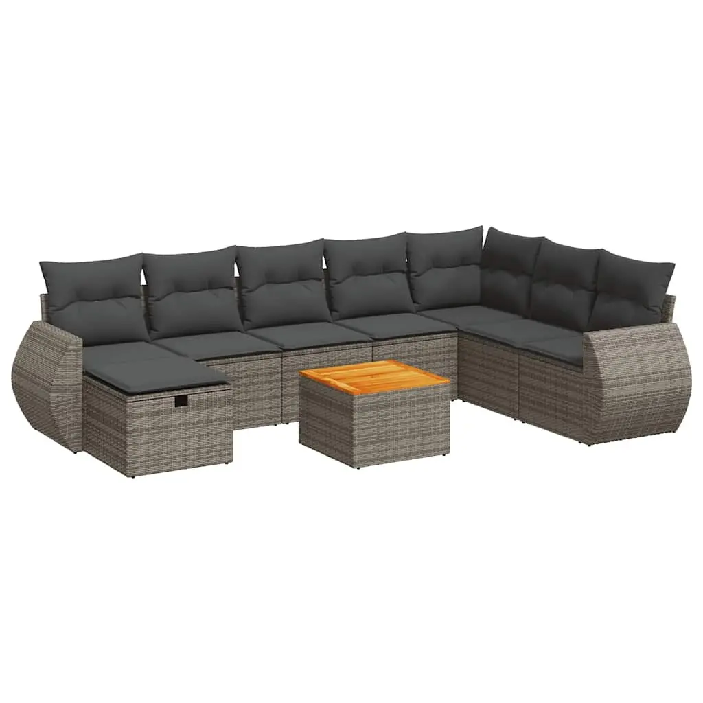 Garden Sofa Set 9 Piece Outdoor Furniture Grey Poly Rattan Modular Patio Lounge