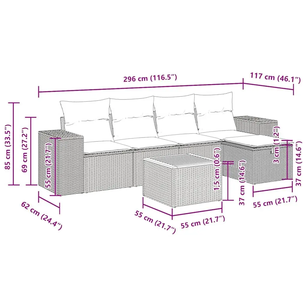 Garden Sofa Set 6 Piece Outdoor Furniture Grey Rattan Modular