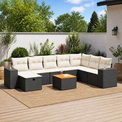 Garden Sofa Set: 9-Piece Black Modular Outdoor Furniture