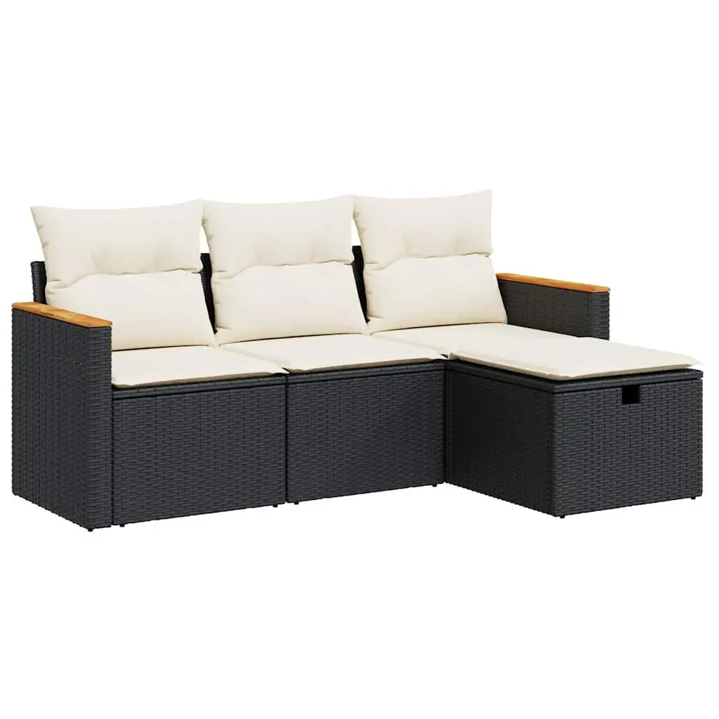 Garden Sofa Set Outdoor Furniture 4 Piece Black Poly Rattan with Cushions