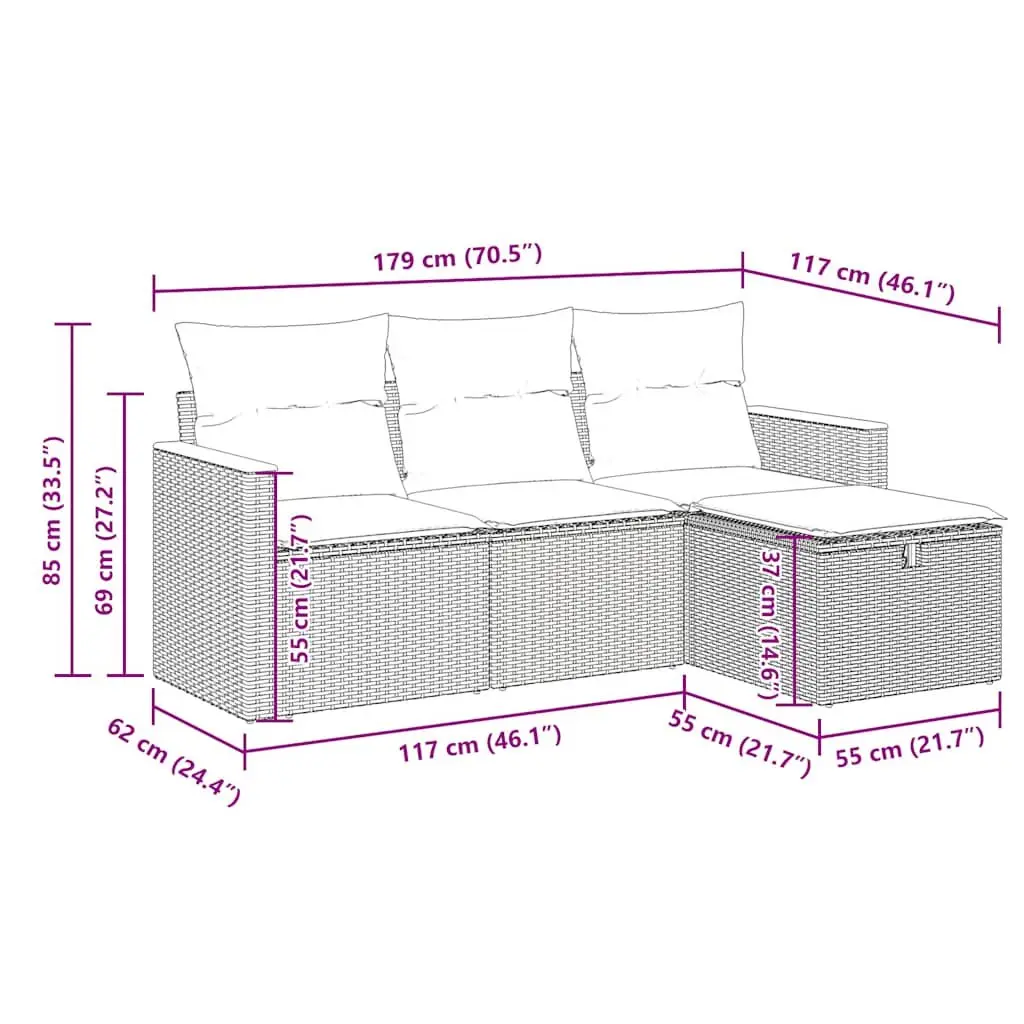 Garden Sofa Set Outdoor Furniture 4 Piece Black Poly Rattan with Cushions