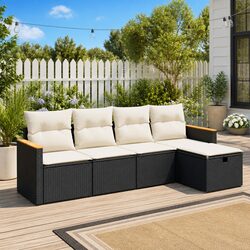 Specifications of 5 Piece Black Poly Rattan Outdoor Sofa