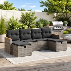 Garden Sofa Set 6 Piece Outdoor Furniture Grey Poly Rattan Patio Sectional