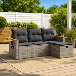 4-Piece Modular Garden Sofa Set - Grey Poly Rattan