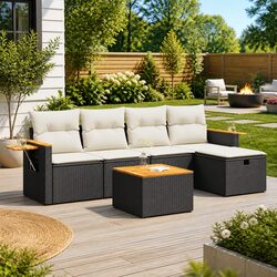 6-Piece Black Poly Rattan Modular Sofa Set Specifications