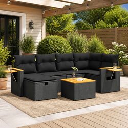 7 Piece Garden Sofa Set Specifications - Black Poly Rattan