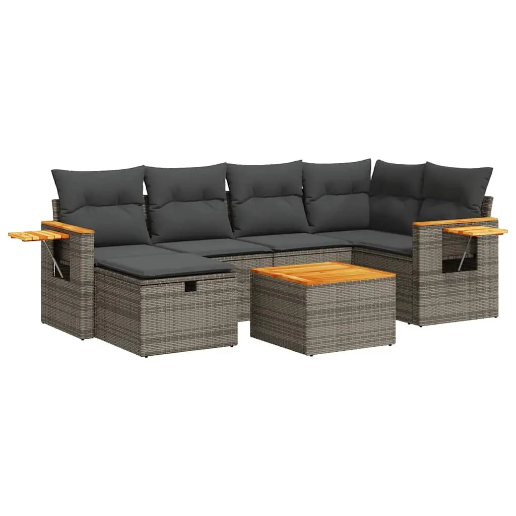 Garden Sofa Set 7 Piece Outdoor Furniture Grey Poly Rattan Patio Lounge Seating