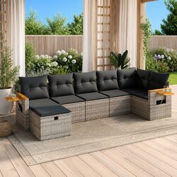 7 Piece Outdoor Garden Sofa Set – Grey Poly Rattan