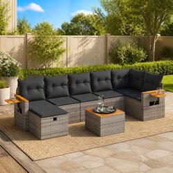 Specifications for 8-Piece Grey Garden Sofa Set with Cushions