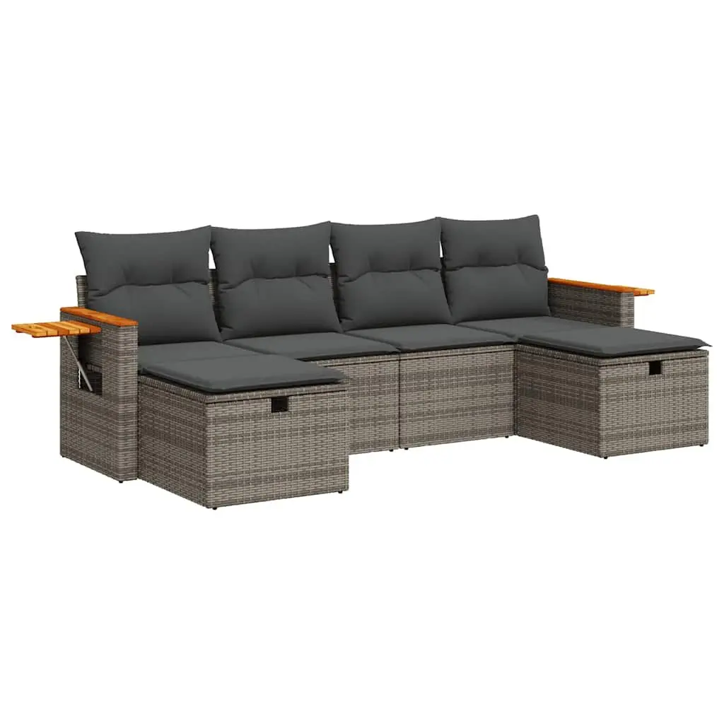 Garden Sofa Set 6 Piece Outdoor Use Grey Poly Rattan with Storage Cushions