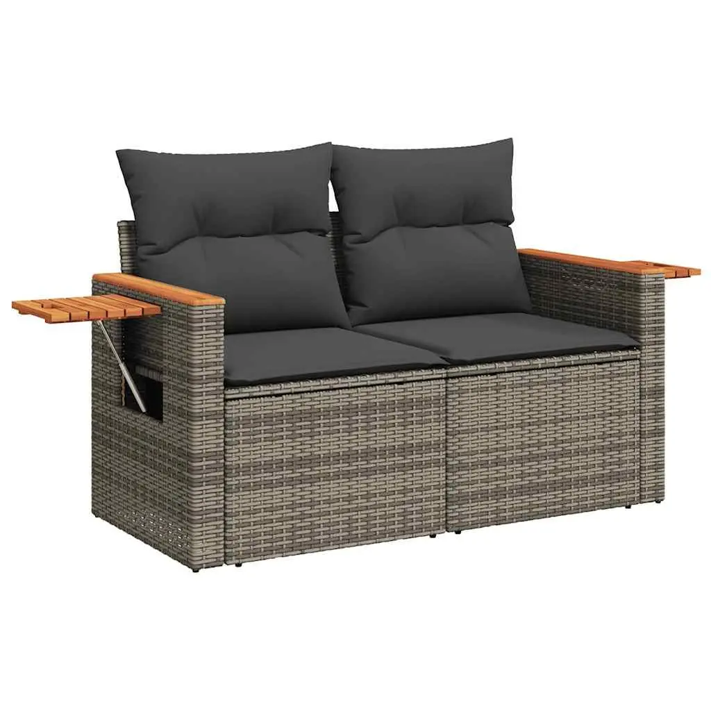 Garden Sofa Set 6 Piece Outdoor Use Grey Poly Rattan with Storage Cushions