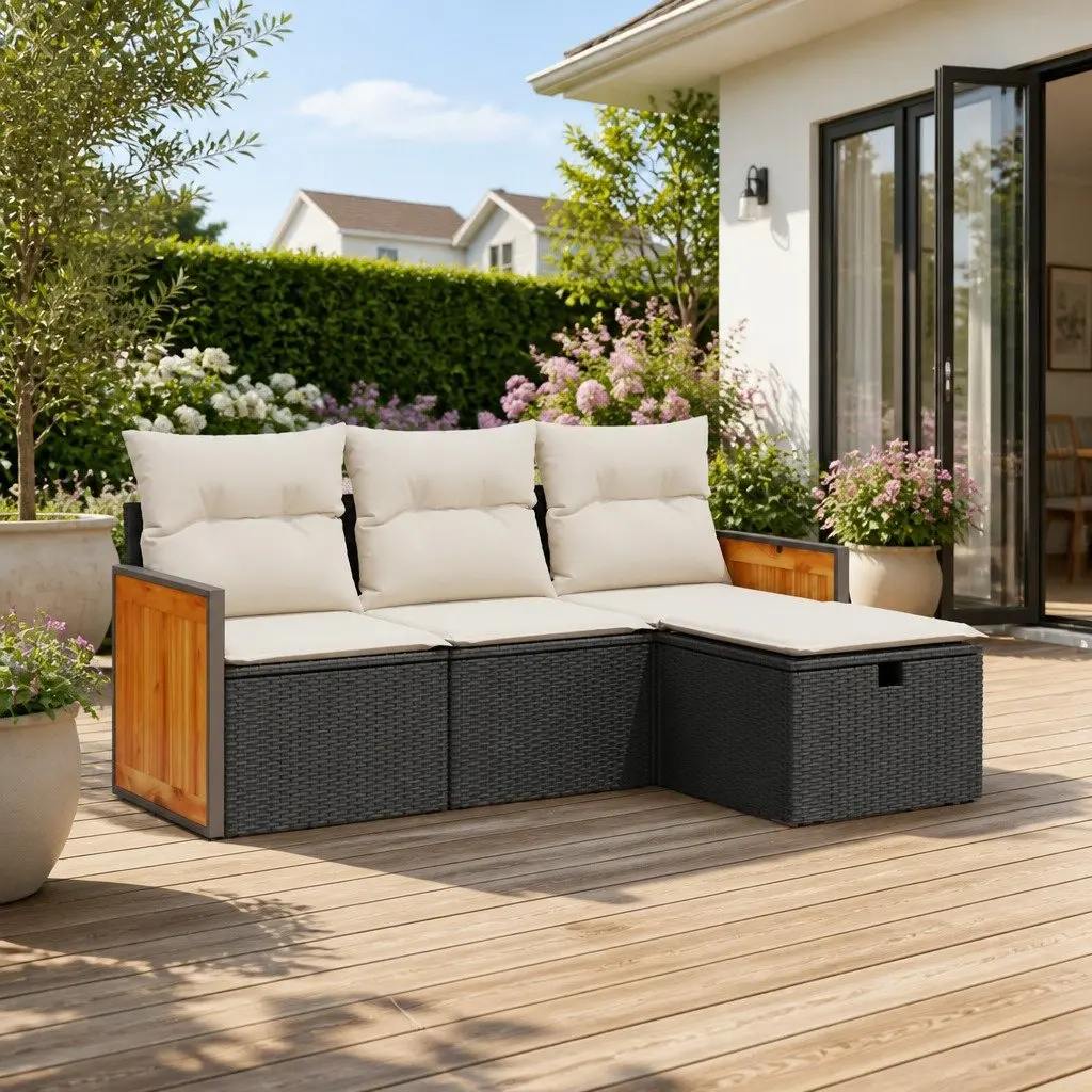 4 Piece Garden Sofa Set for Outdoor Patio Black