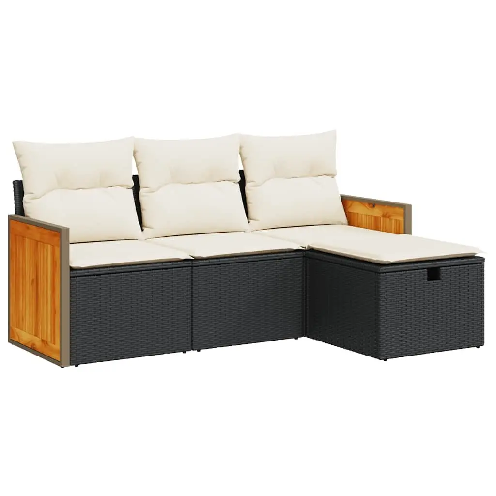 4 Piece Garden Sofa Set for Outdoor Patio Black