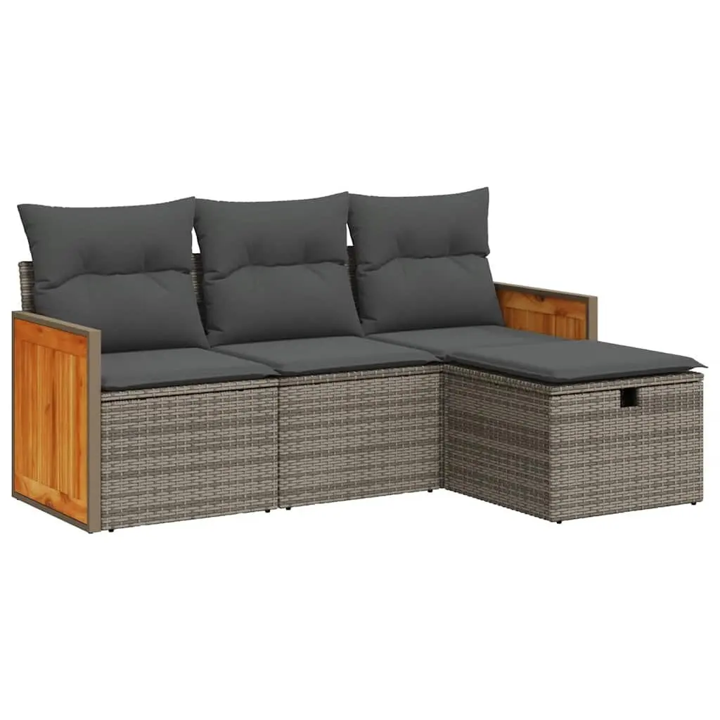 4 Piece Garden Sofa Set for Patio Grey Poly Rattan Outdoor Furniture