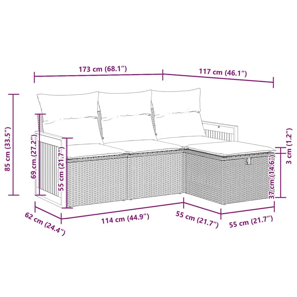 4 Piece Garden Sofa Set for Patio Grey Poly Rattan Outdoor Furniture