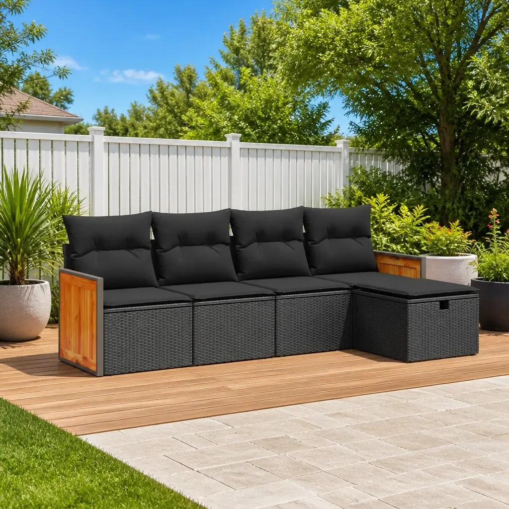 Garden Sofa Set 5 Piece Outdoor Patio Furniture Black