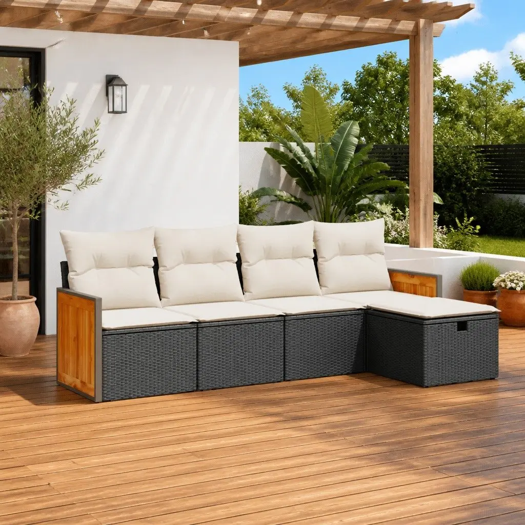 5 Piece Outdoor Patio Furniture Sofa Set with Storage Cushions for Garden Lounge Black