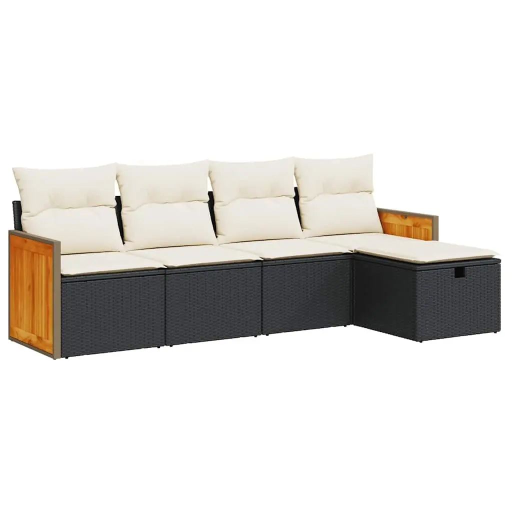5 Piece Outdoor Patio Furniture Sofa Set with Storage Cushions for Garden Lounge Black