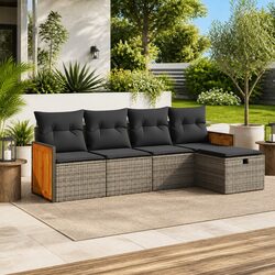 5-Piece Garden Sofa Set Specifications: Grey Poly Rattan