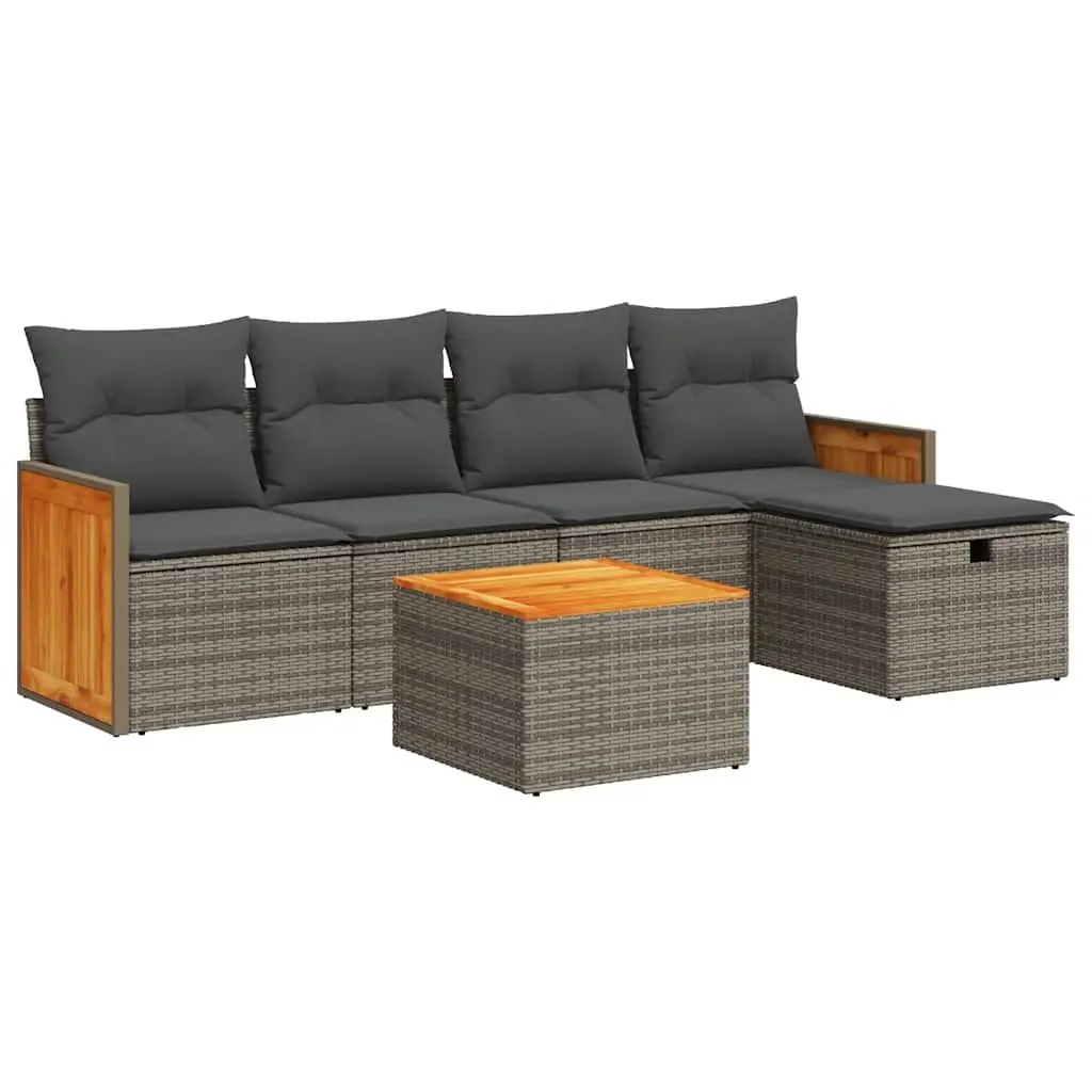 Garden Sofa Set 6 Piece Grey Poly Rattan Outdoor Furniture with Storage Cushions