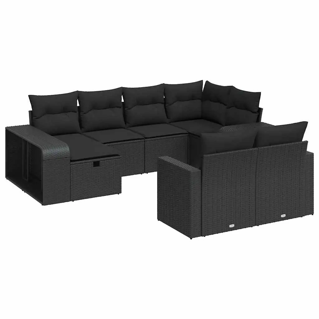 Garden Sofa Set Outdoor Furniture 10 Piece Black Poly Rattan Patio Lounge