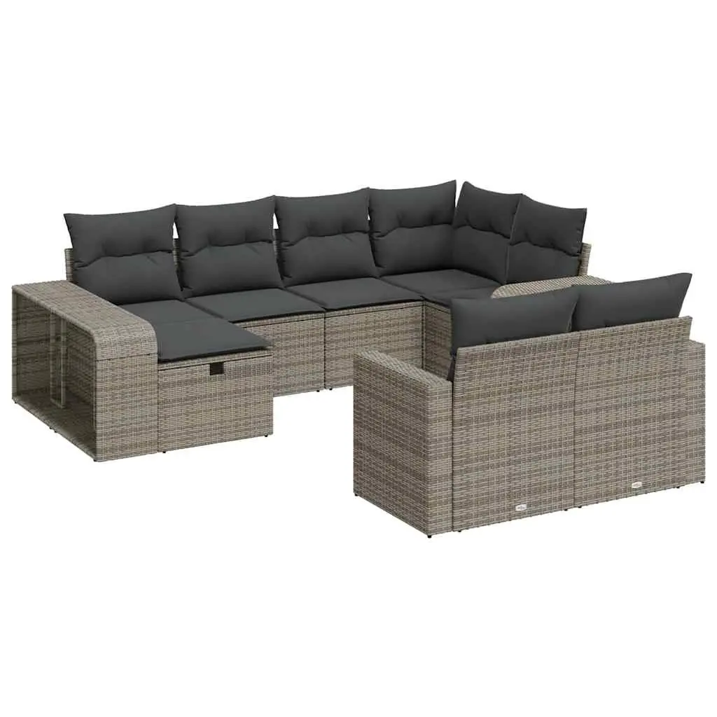10 Piece Outdoor Furniture Set Grey Poly Rattan Patio Lounge Garden Sofa with Storage Compartments and Removable Cushion Covers
