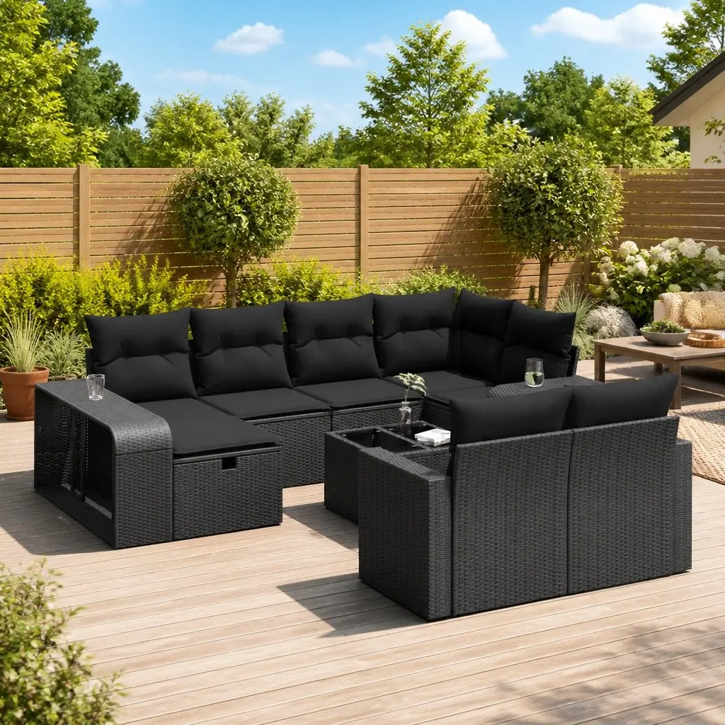 Garden Sofa Set Outdoor Furniture 11 Piece Black Poly Rattan Patio Lounge