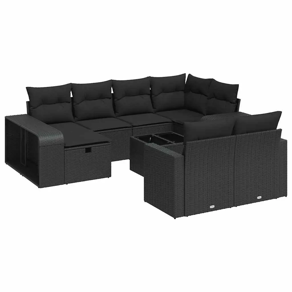 Garden Sofa Set Outdoor Furniture 11 Piece Black Poly Rattan Patio Lounge