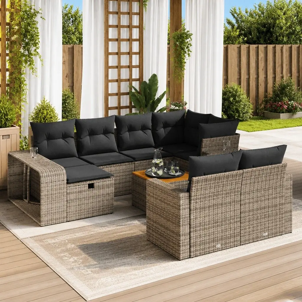 Garden Sofa Set 11 Piece Grey Poly Rattan Outdoor Furniture Patio Seating