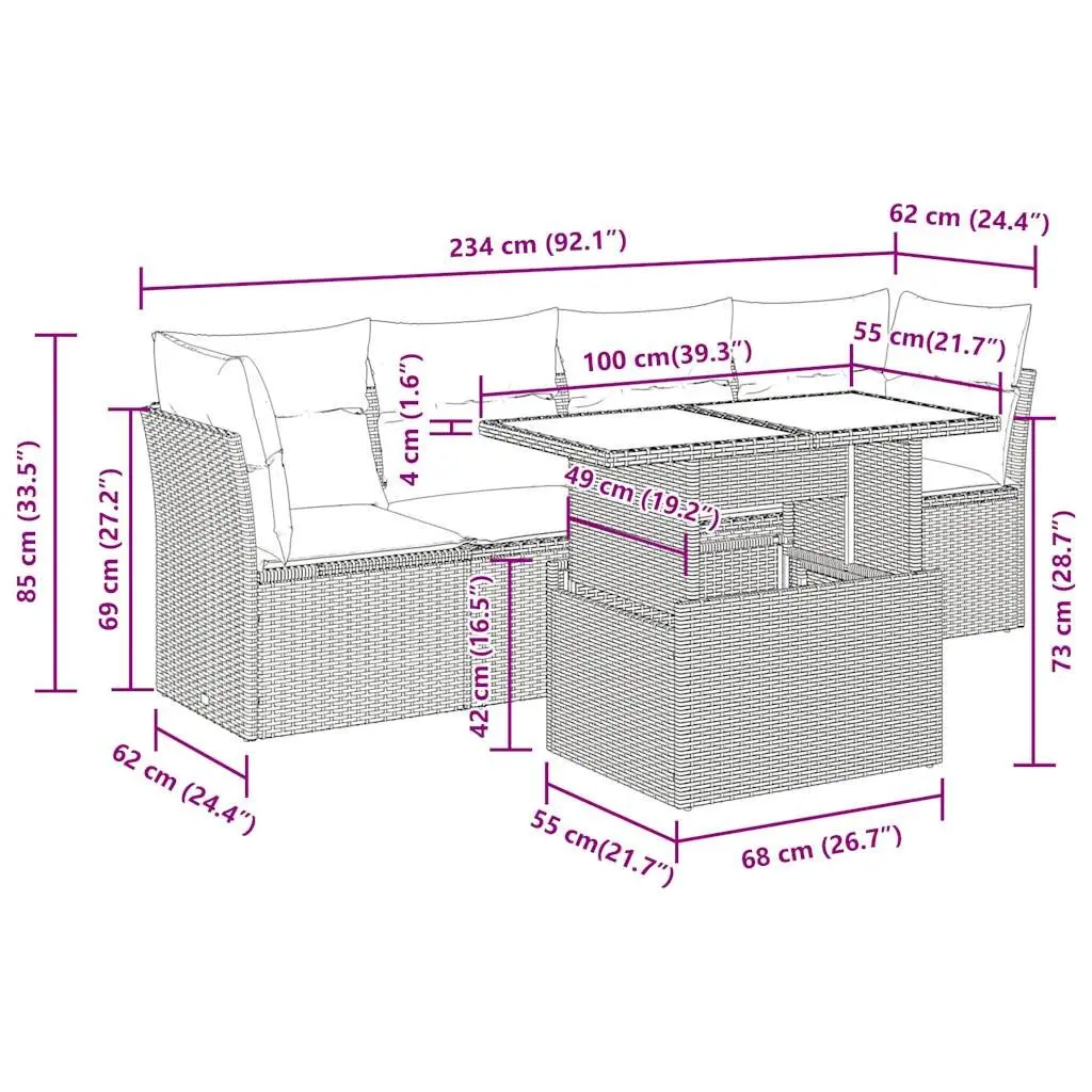 5 Piece Outdoor Garden Sofa Set for Patio Black