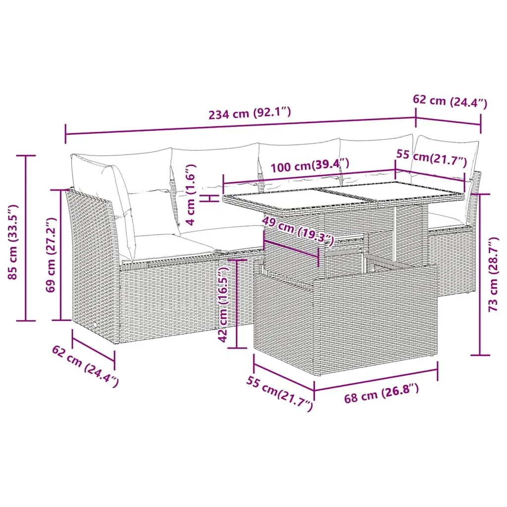 5-Piece Outdoor Beige Sofa Set