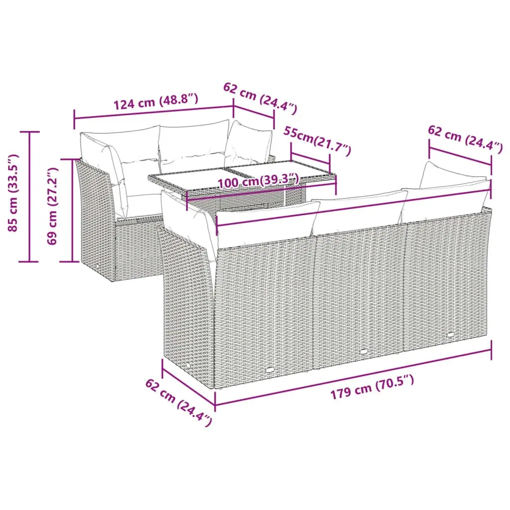 6 Piece Garden Sofa Set with Storage Cushions Black Outdoor Patio Furniture