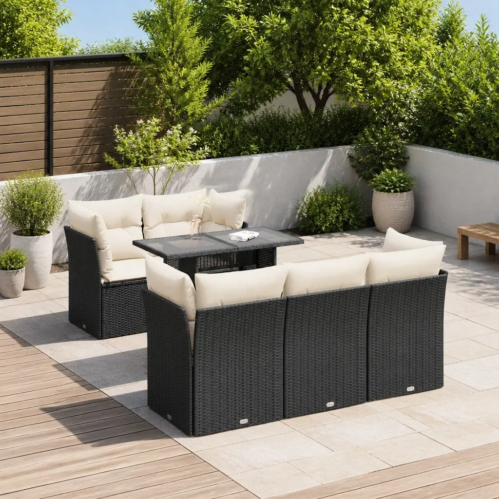 Garden Sofa Set Outdoor Patio Furniture 6 Piece Black Poly Rattan with Cushions