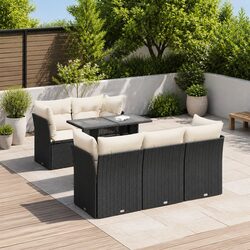 Garden Sofa Set 6 Piece Outdoor Patio Furniture Black Poly Rattan with Cushions
