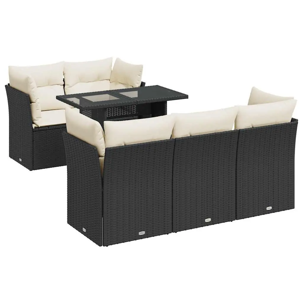Garden Sofa Set Outdoor Patio Furniture 6 Piece Black Poly Rattan with Cushions