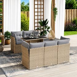 Garden Sofa Set Specifications: 6 Piece Beige Outdoor Set