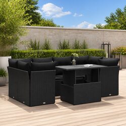 Garden Sofa Set 7 Piece Outdoor Furniture Black Poly Rattan Patio Lounge with