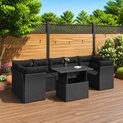Detailed Specs of an 8-Piece Black Garden Sofa Set