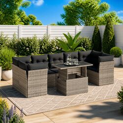8-Piece Garden Sofa Set - Grey Poly Rattan Outdoor Furniture