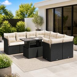 Garden Sofa Set 9 Piece Outdoor Furniture Black Poly Rattan Patio Lounge