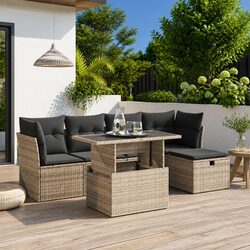 6 Piece Grey Outdoor Sofa Set: PE Rattan & Steel