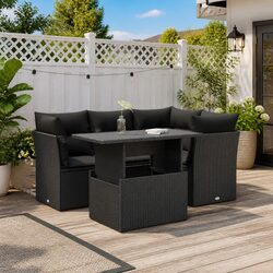 Garden Sofa Set 5 Piece Outdoor Furniture Black Poly Rattan Patio with Cushions