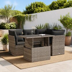 Garden Sofa Set 5 Piece Outdoor Furniture Grey Poly Rattan Patio Sectional with