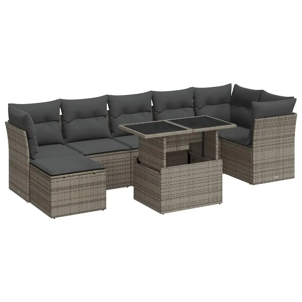 Garden Sofa Set 8 Piece Grey Outdoor Furniture Poly Rattan Patio Lounge with