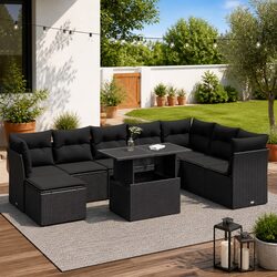 9-Piece Garden Sofa Set with Adjustable Table and Storage