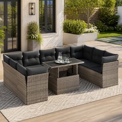 Garden Sofa Set Specifications: 10 Pieces, Grey Rattan