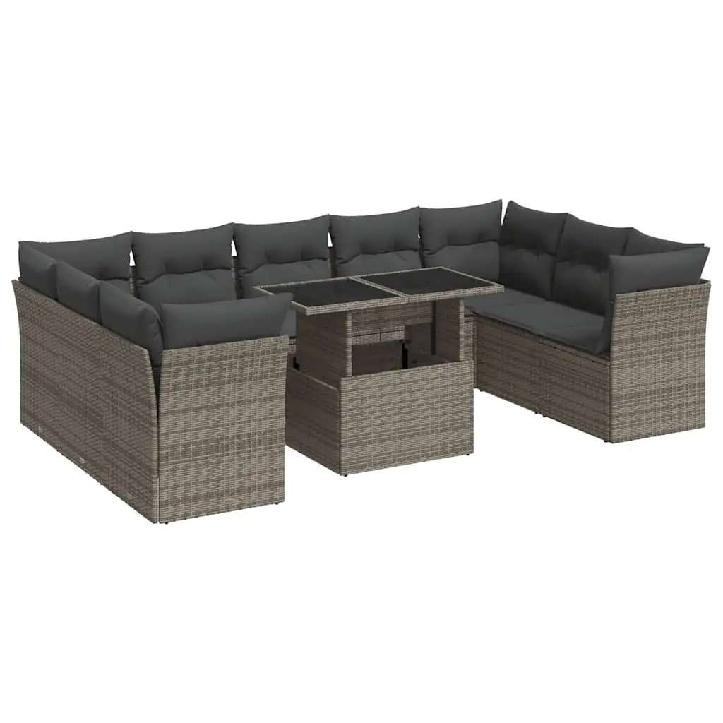 Garden Sofa Set 10 Piece Outdoor Furniture Grey Poly Rattan Patio with Storage